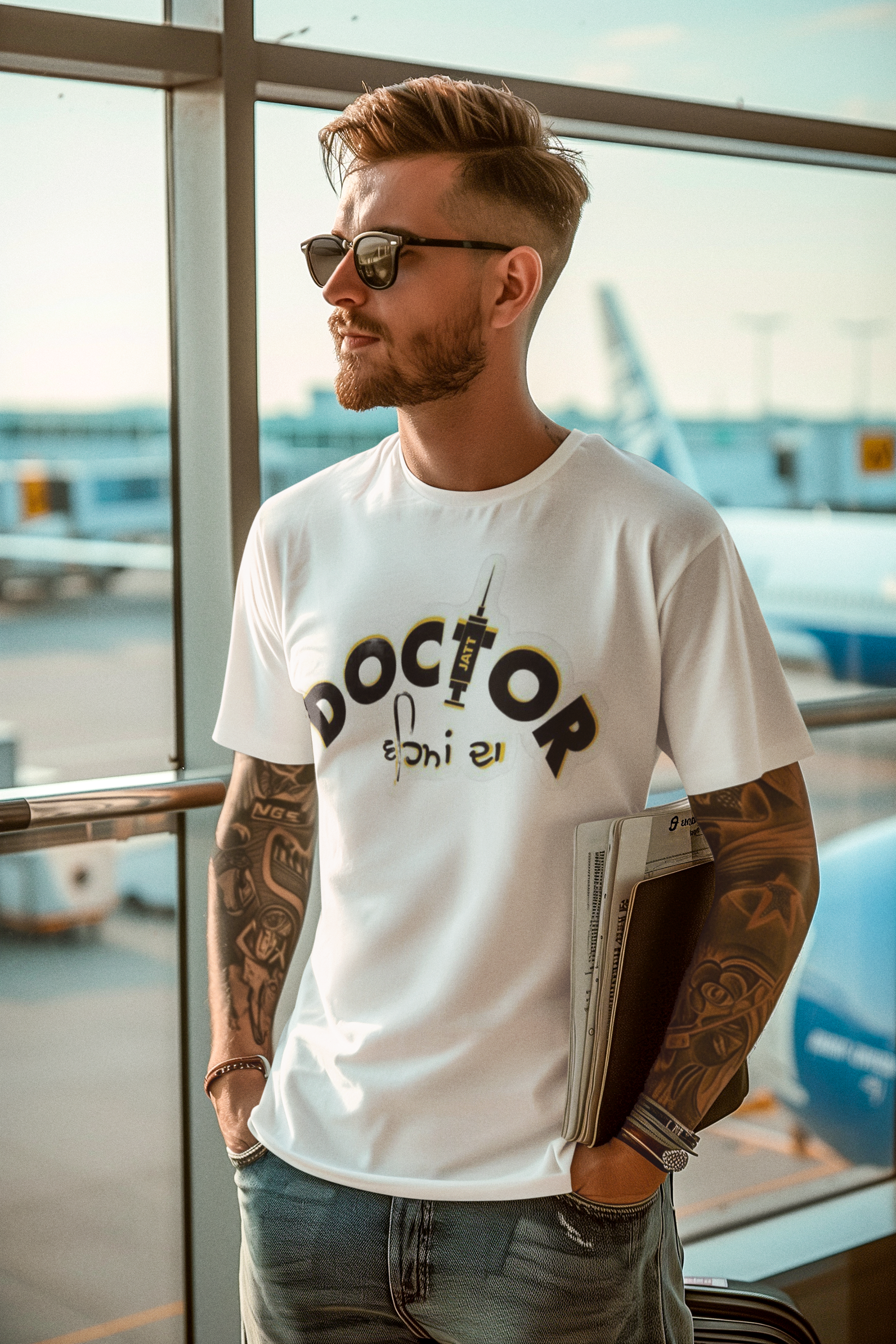 Custom T-Shirt for Men Color WHITE With Black DOCTOR FRONT