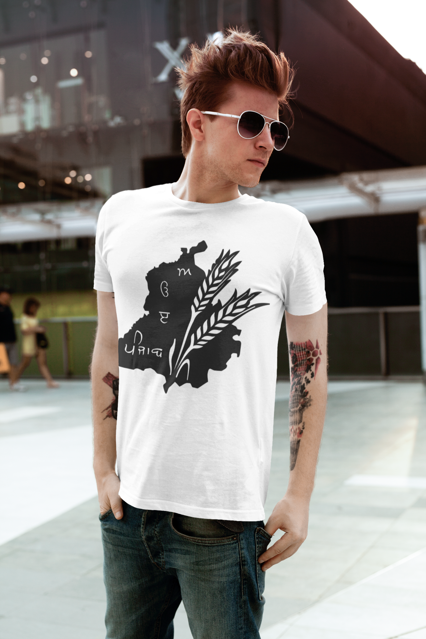 Custom T-Shirt for Men Color WHITE With Black PUNJAB FRONT