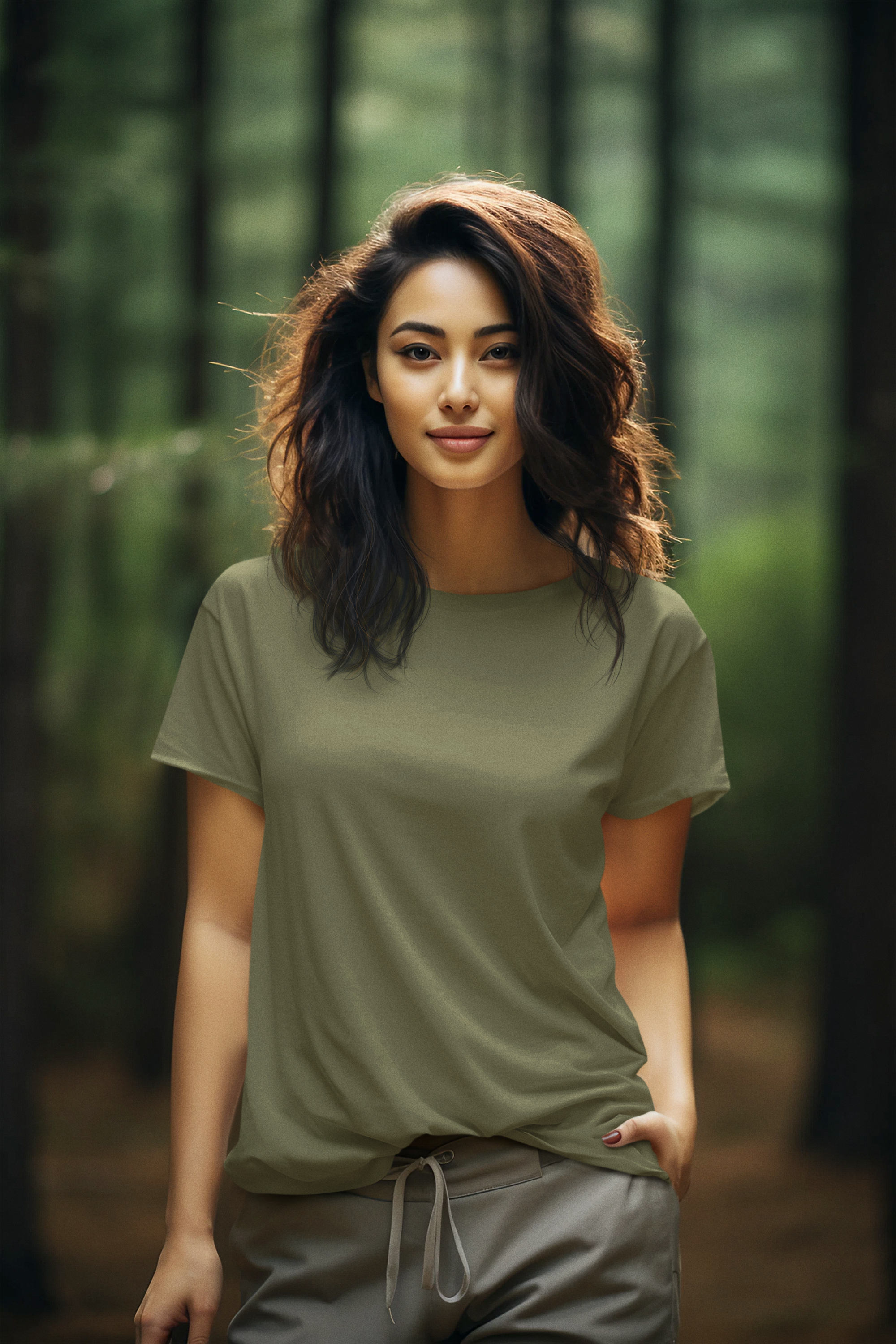 Women's Plain Sage Grey Crew Neck T-Shirt