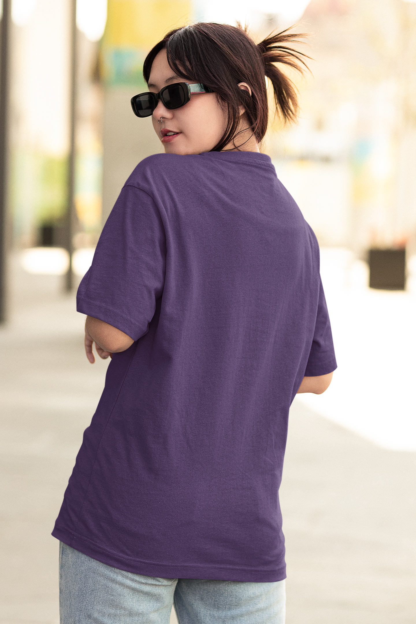 Women's Plum Purple Plain Oversize T-Shirt