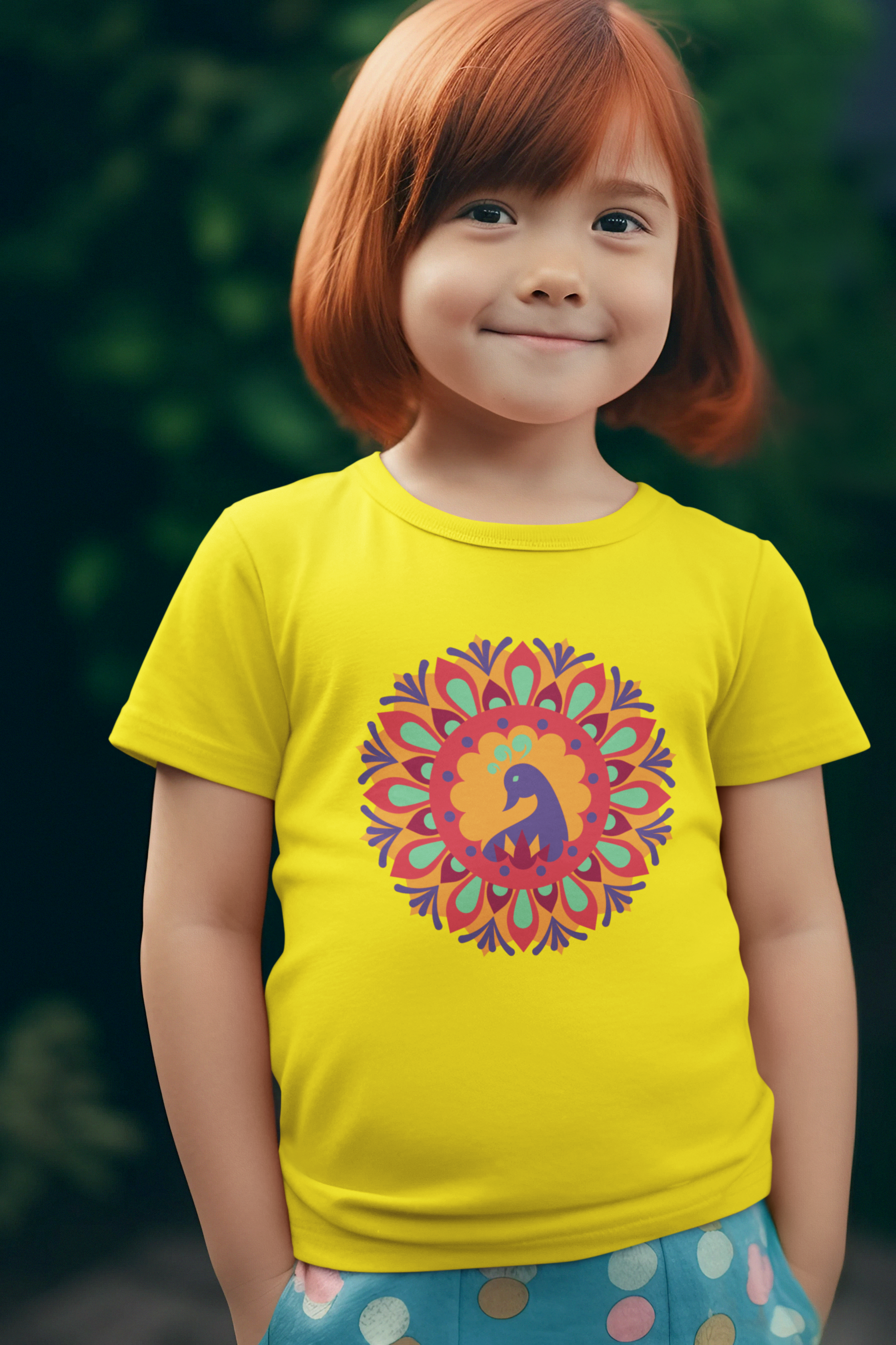 Girl's Lemon Yellow Crew Neck Diwali T-Shirt