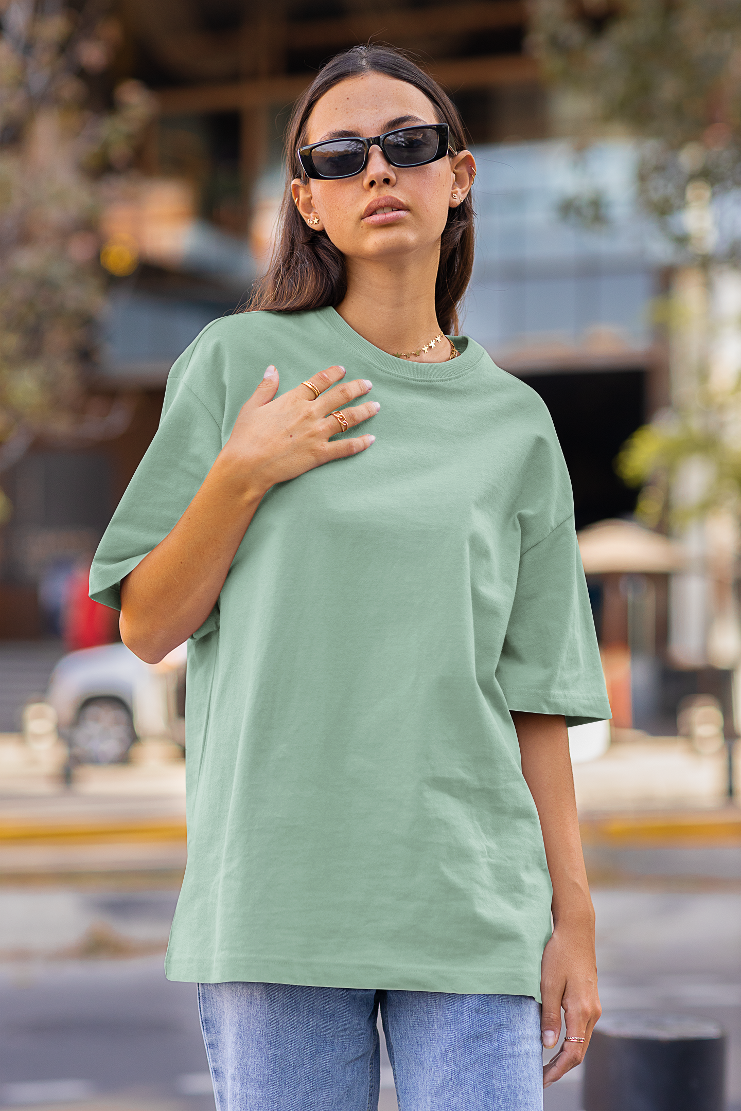 Women's Summer Green Plain Oversize T-Shirt