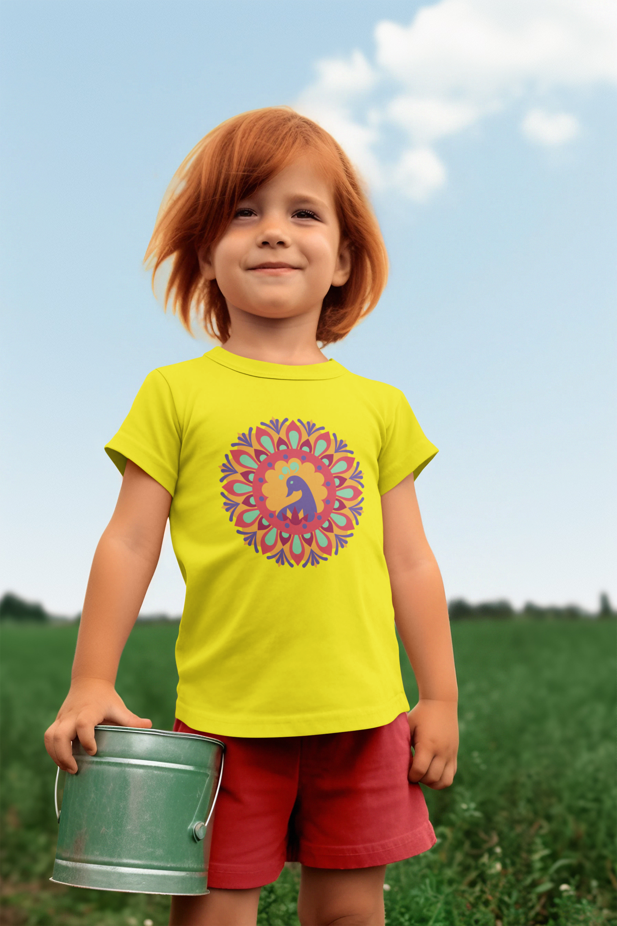 Girl's Lemon Yellow Crew Neck Diwali T-Shirt