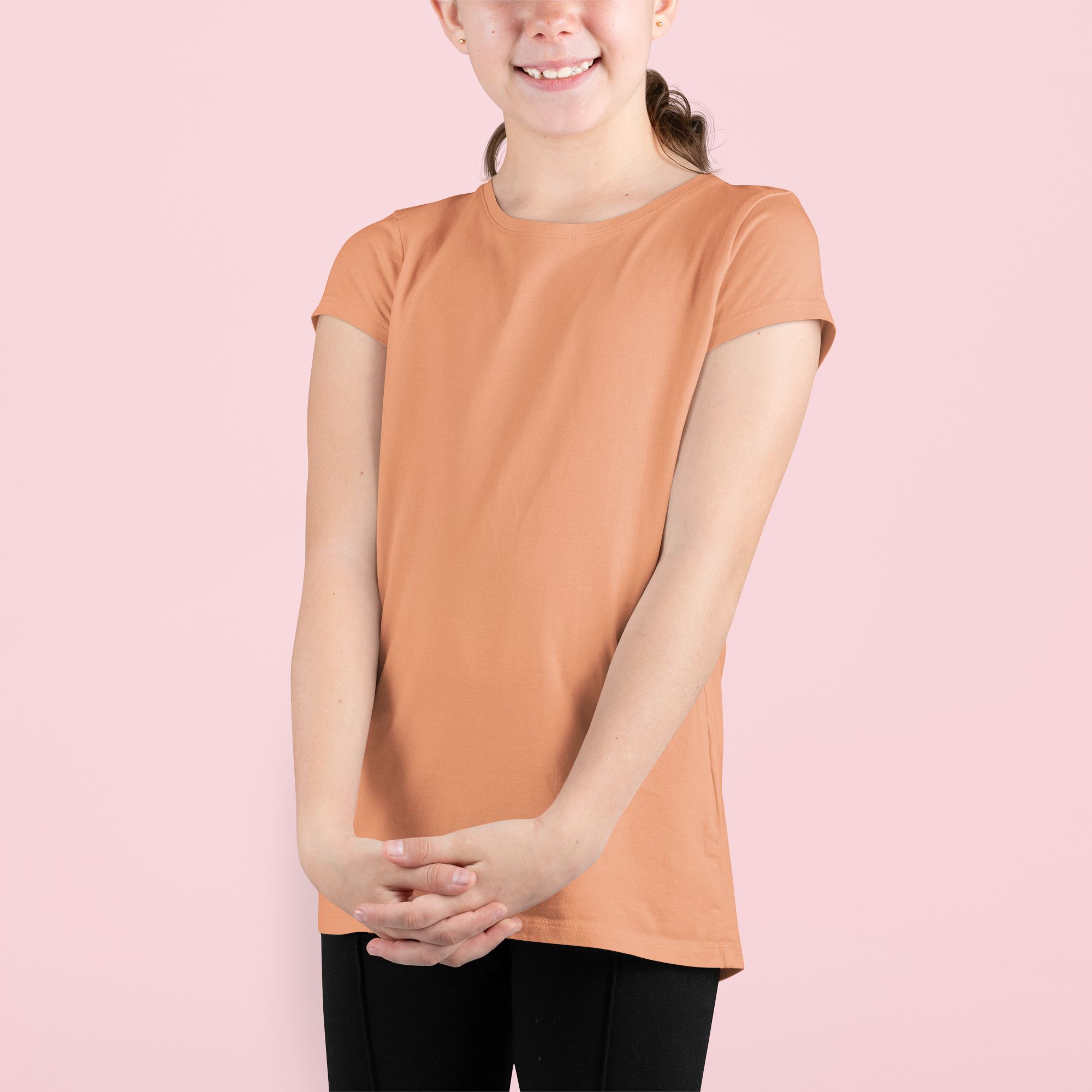 Girls's Plain Brown Sugar Crew Neck T-Shirt