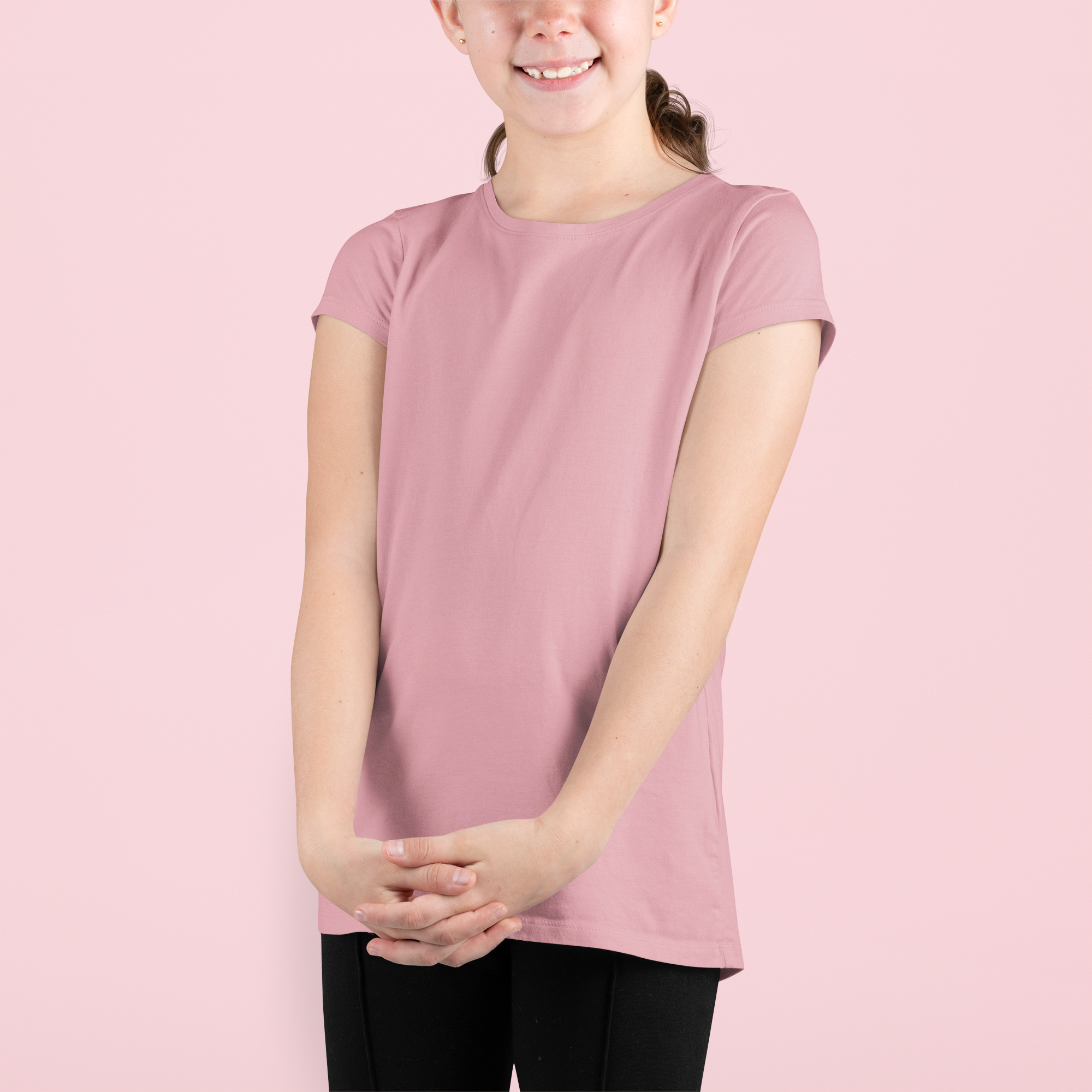 Girl's Plain Daisy Pink Crew Neck T-Shirt