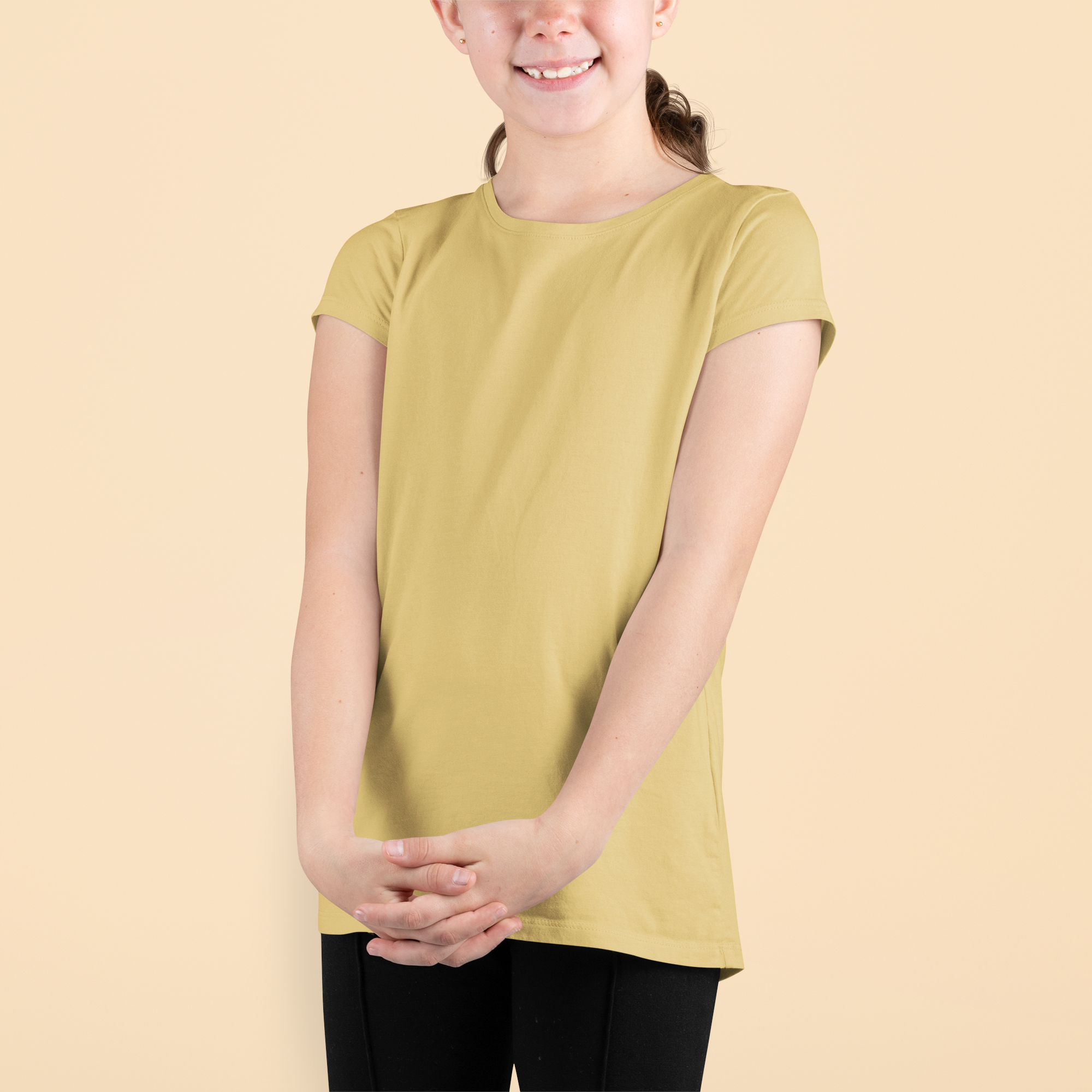 Girls's Plain Light Gold Crew Neck T-Shirt