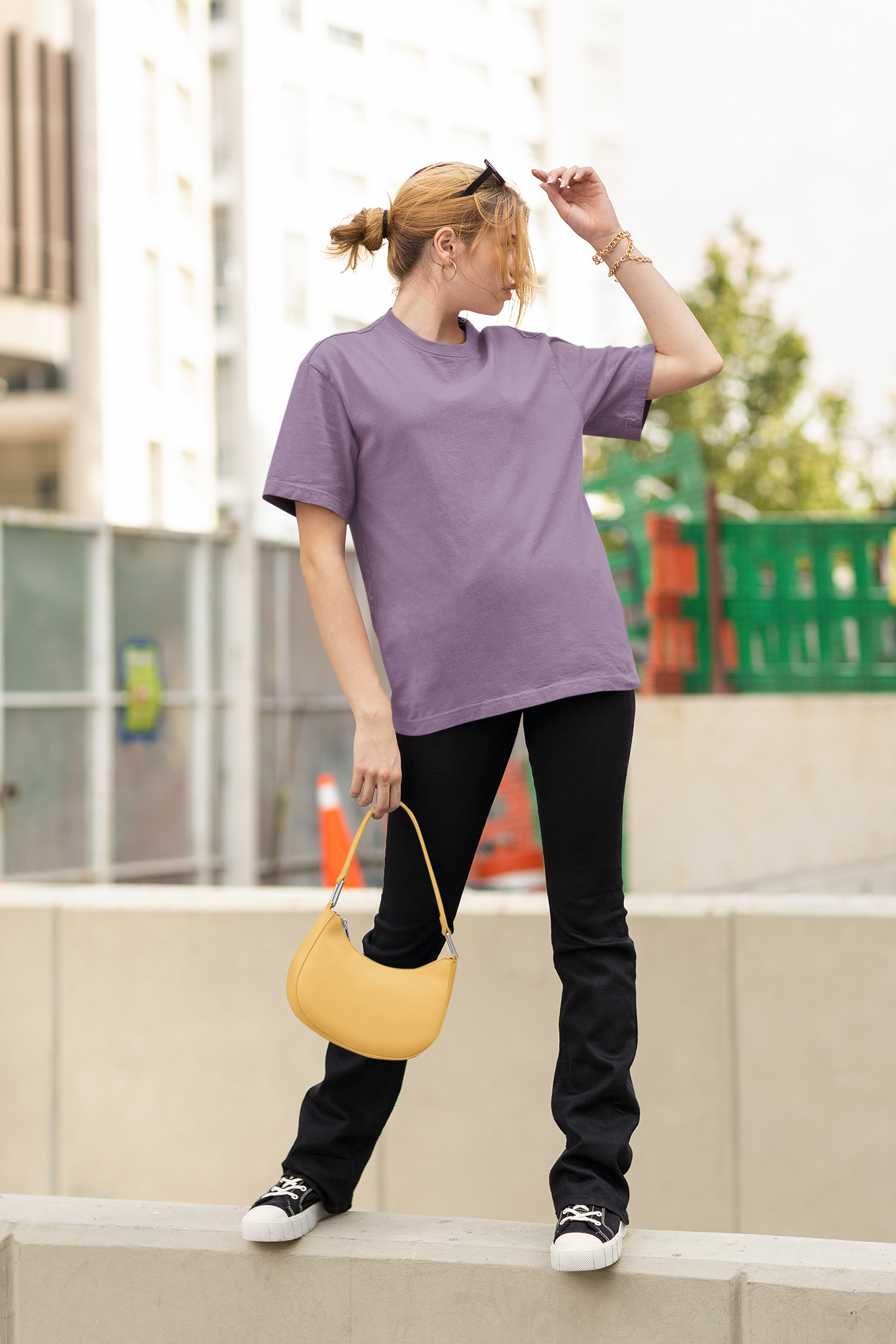 Women's Faded Purple Plain Oversize T-Shirt