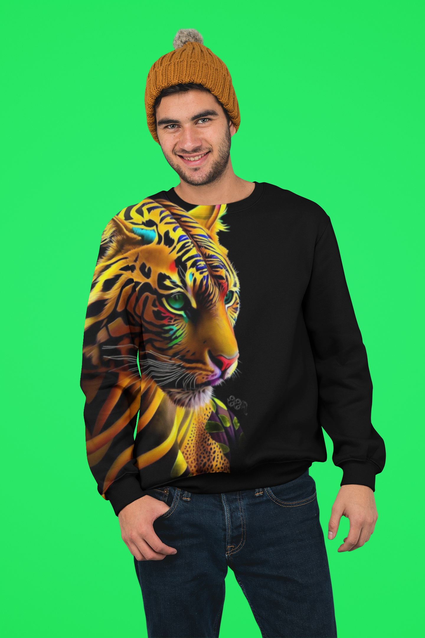 Premium Men’s Printed Black Tiger Front Sweatshirt