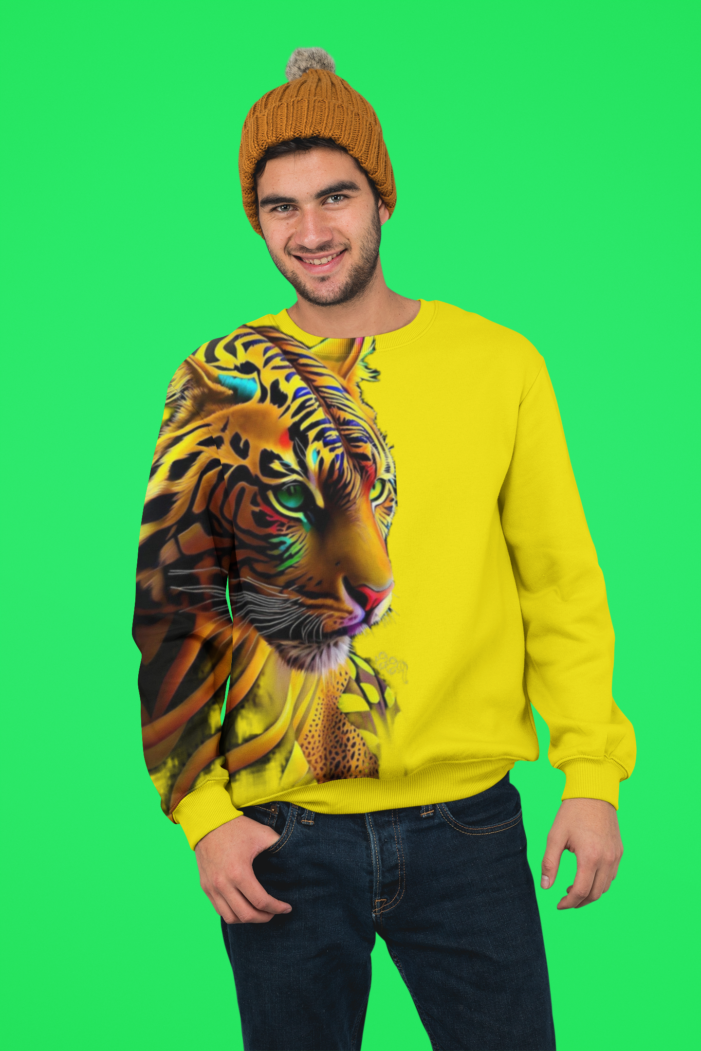 Premium Men’s Printed Yellow Tiger Color Sweatshirt