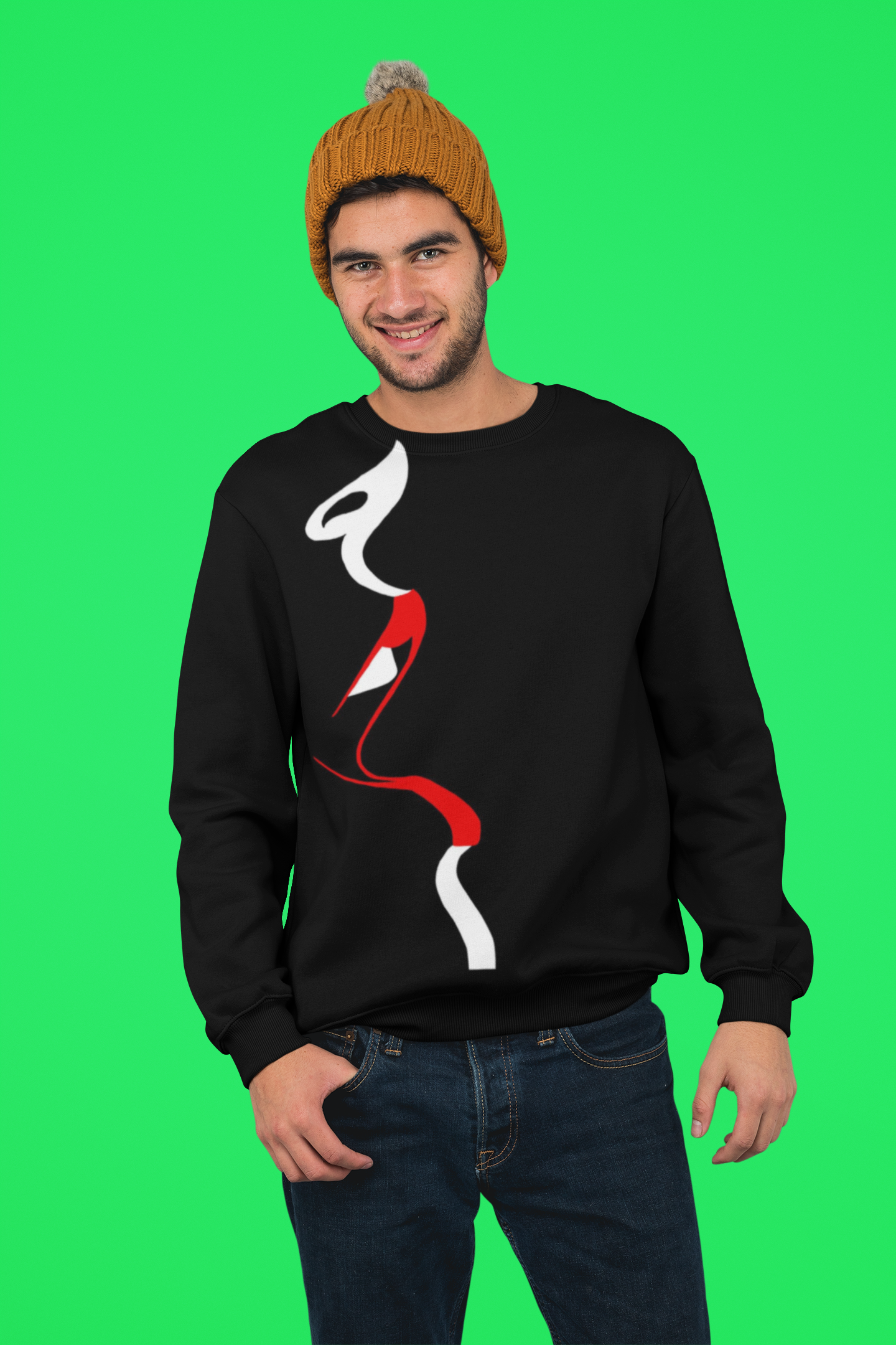 Premium Men’s Printed Black LIPS Front Color Sweatshirt