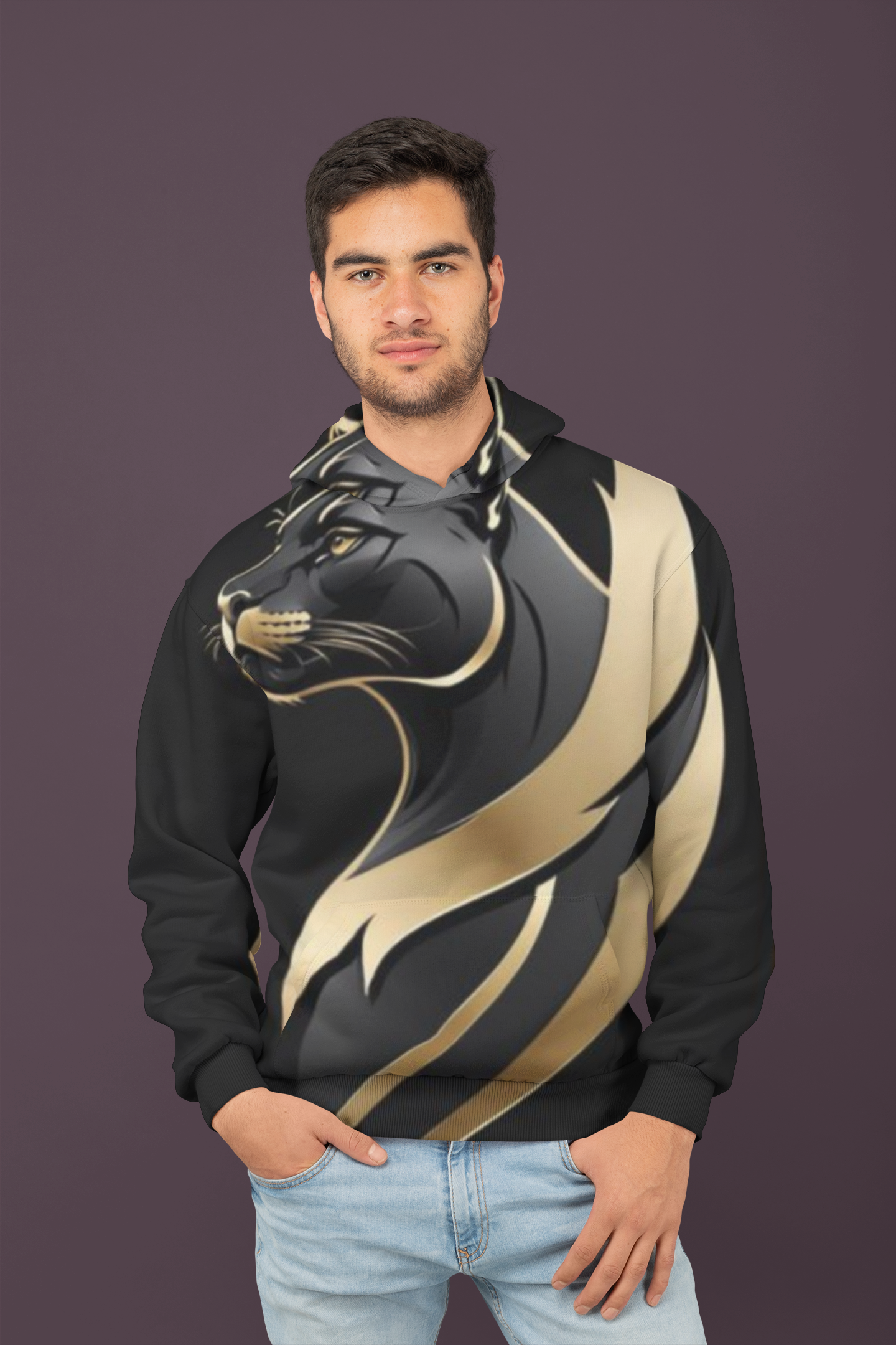 Men's Custom Hoodie POD Jaguar Print Design (Front) Black