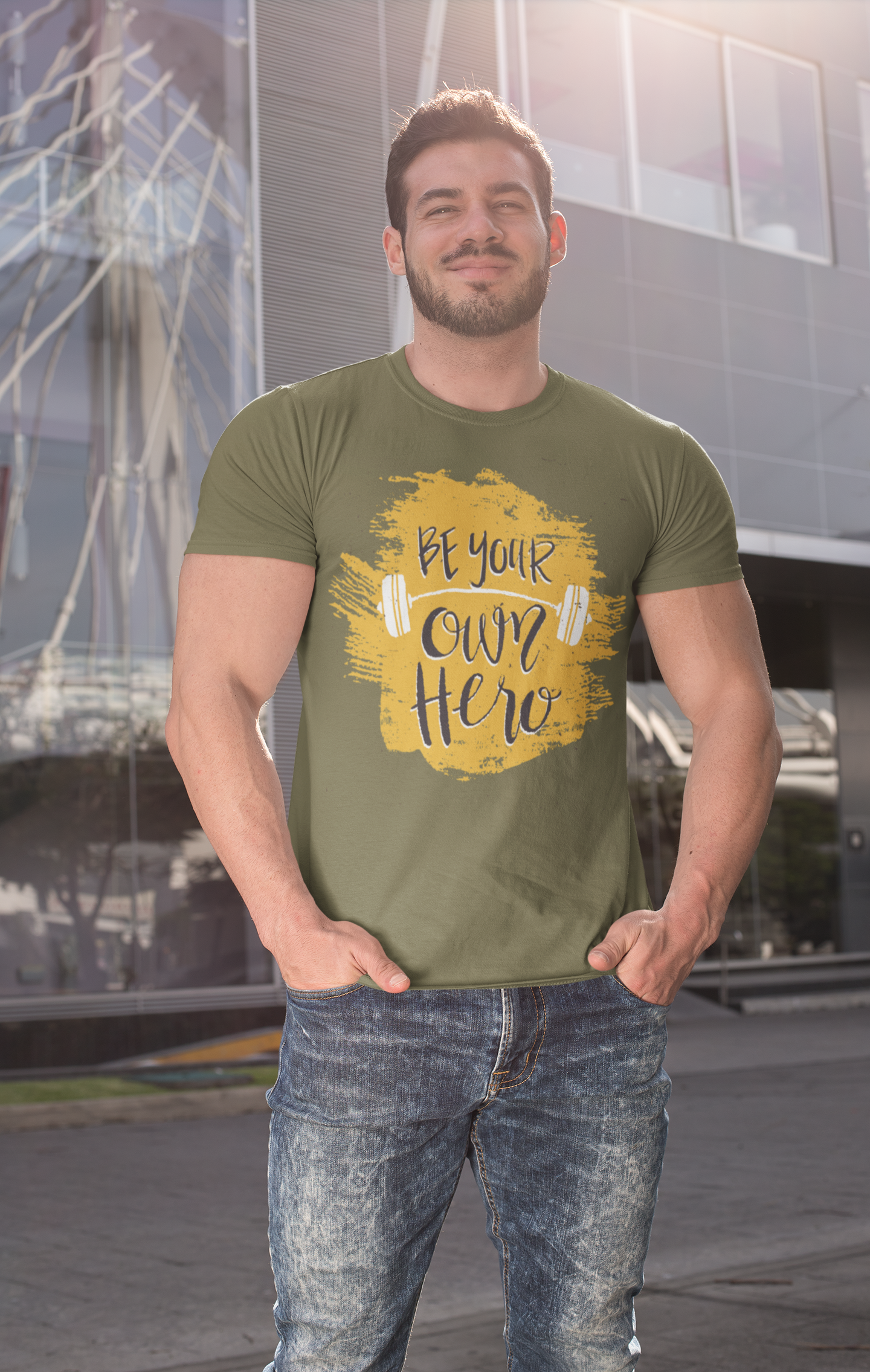 Be Your Own Here Sage Grey Crew Neck T-Shirt Men