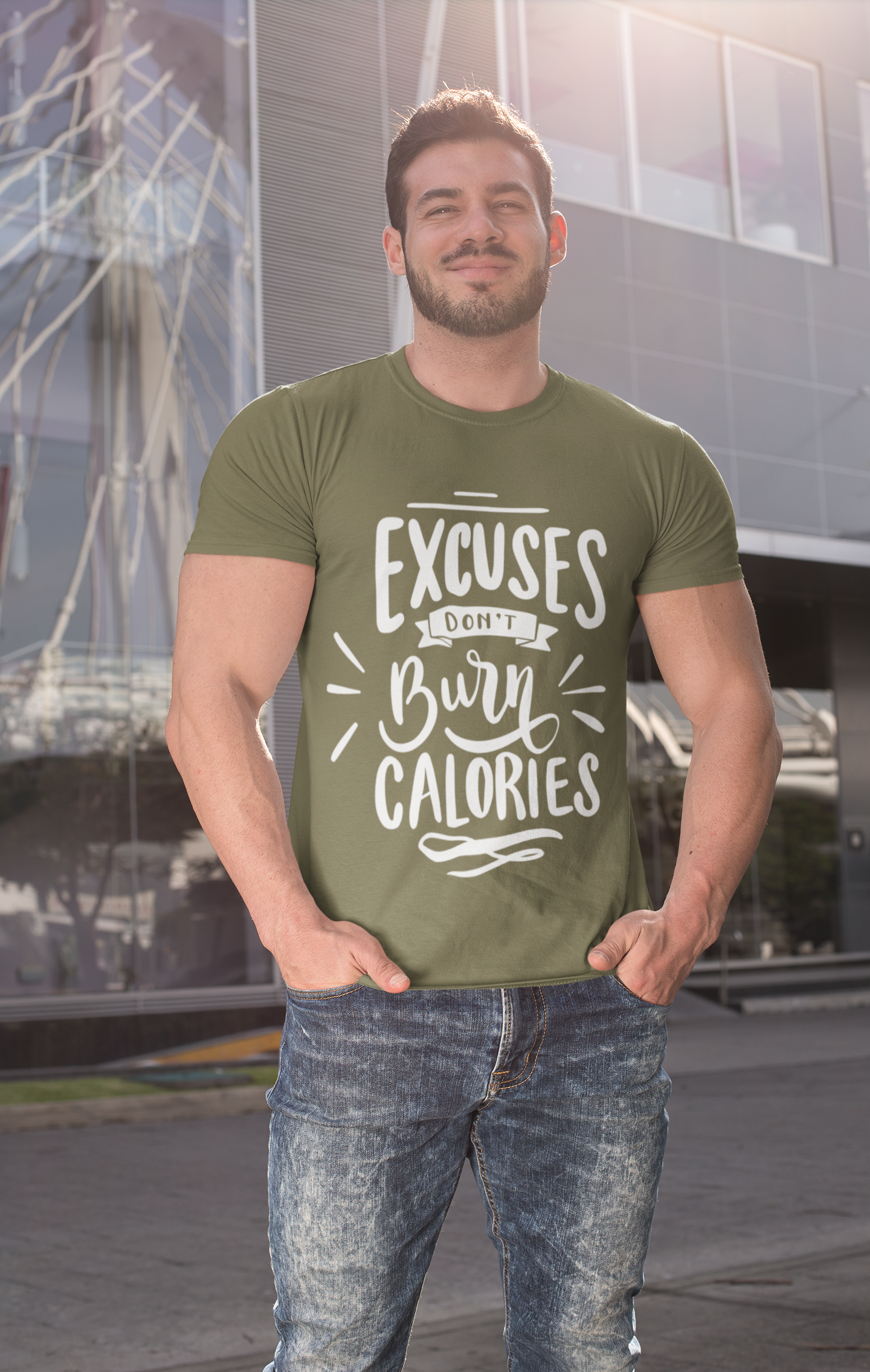 Burn Calories Sage Grey Crew Neck T-Shirt Men