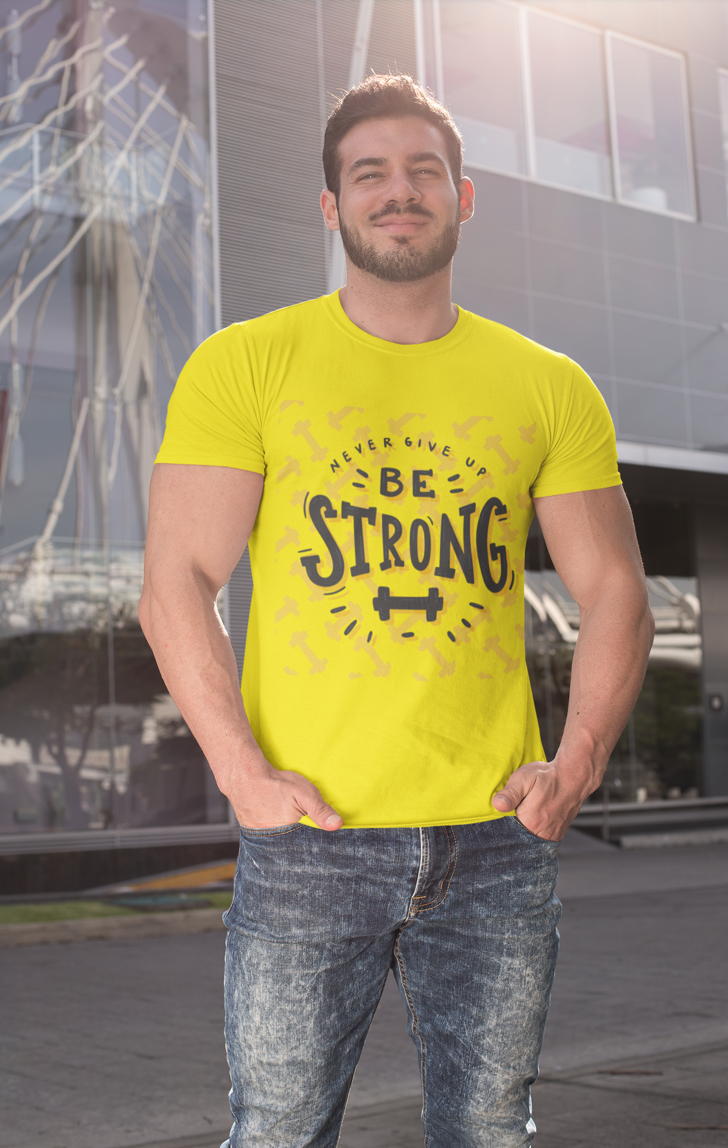 Be Strong Lemon Yellow Crew Neck T-Shirt Men