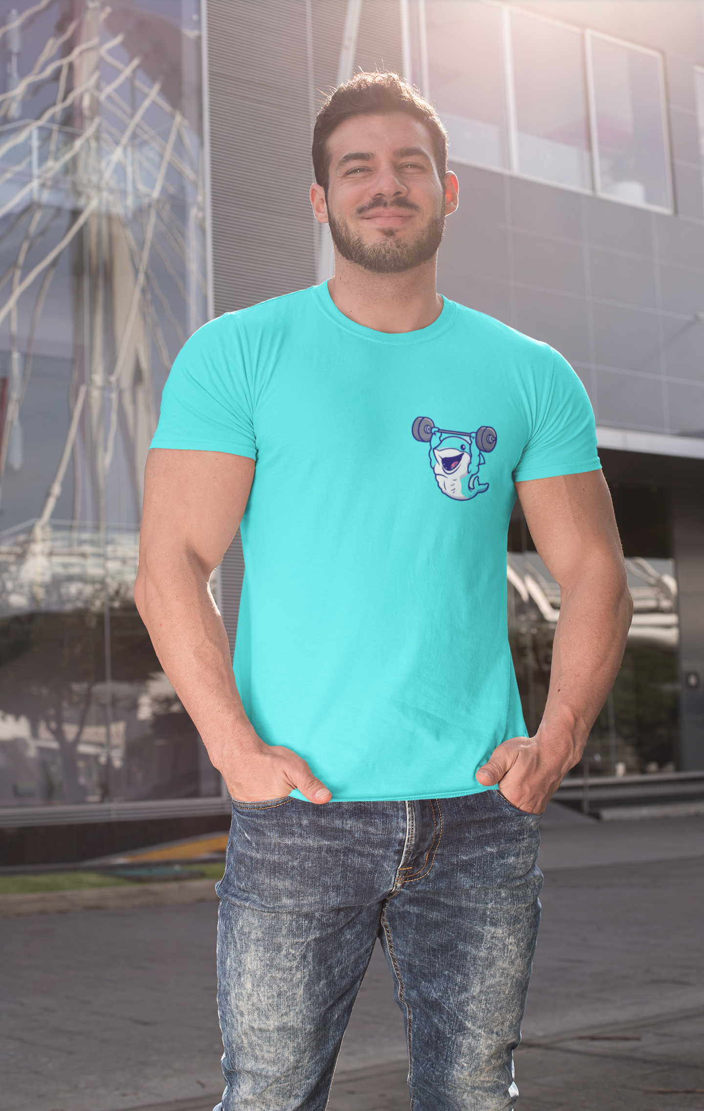 Mini Shark Blue Diamond Crew Neck T-Shirt Men