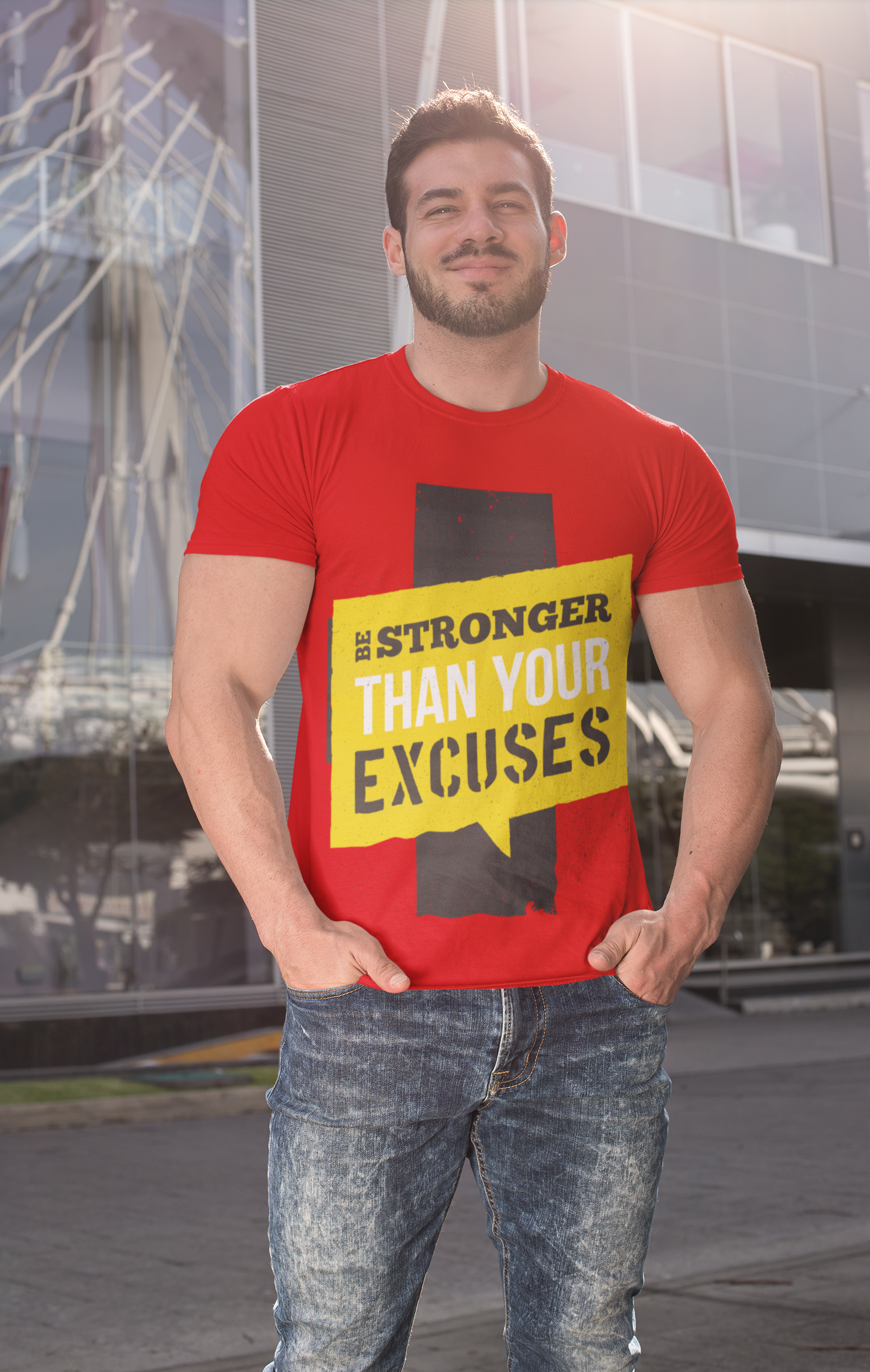 Stronger Than Your Excuses Dark RED Crew Neck T-Shirt Men