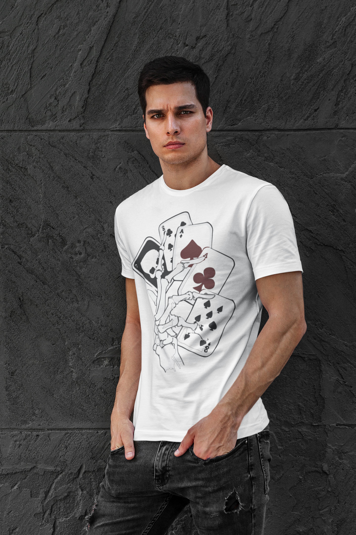 Custom T-Shirt for Men Color WHITE With Black CARDS FRONT