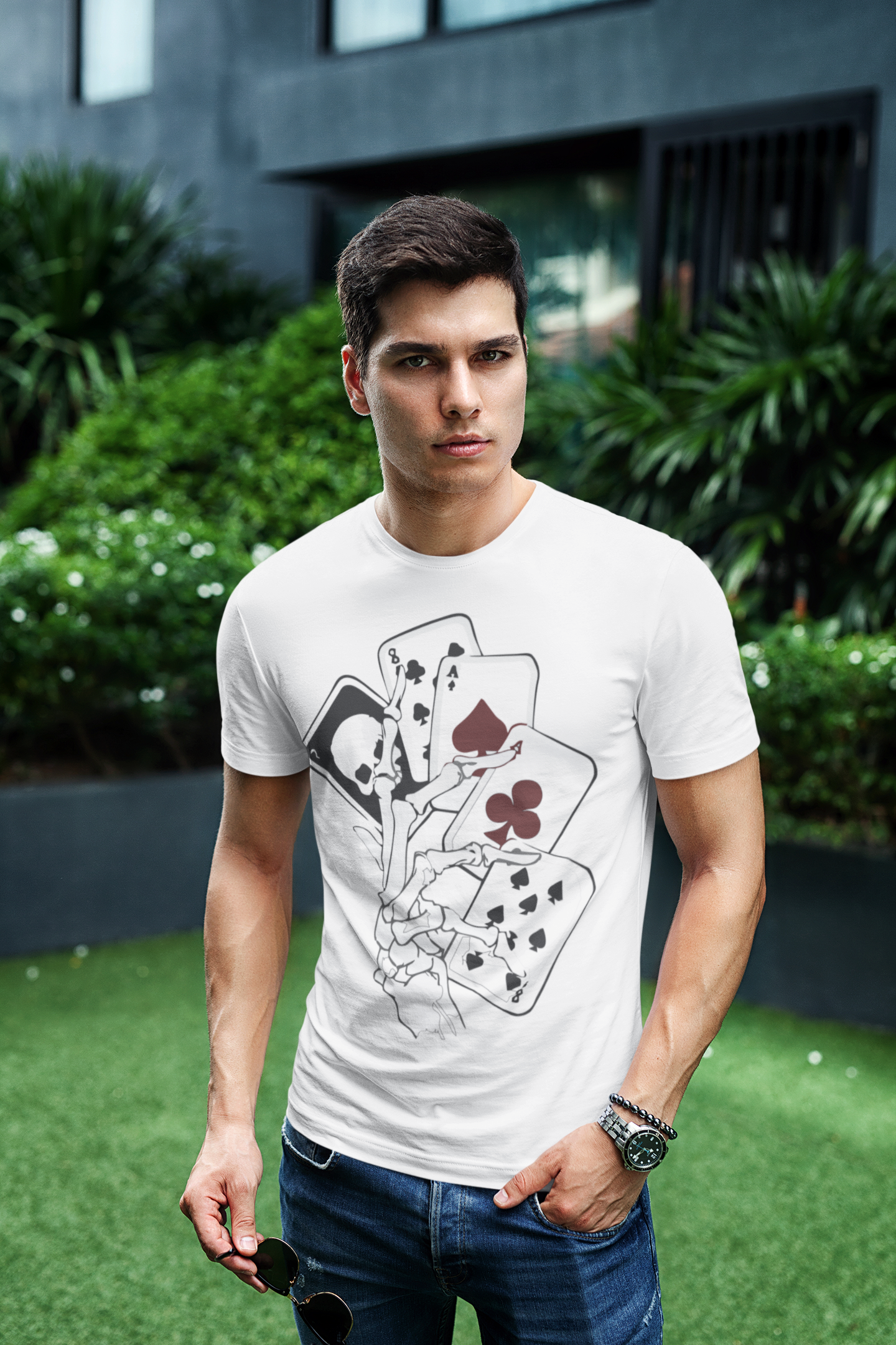 Custom T-Shirt for Men Color WHITE With Black CARDS FRONT