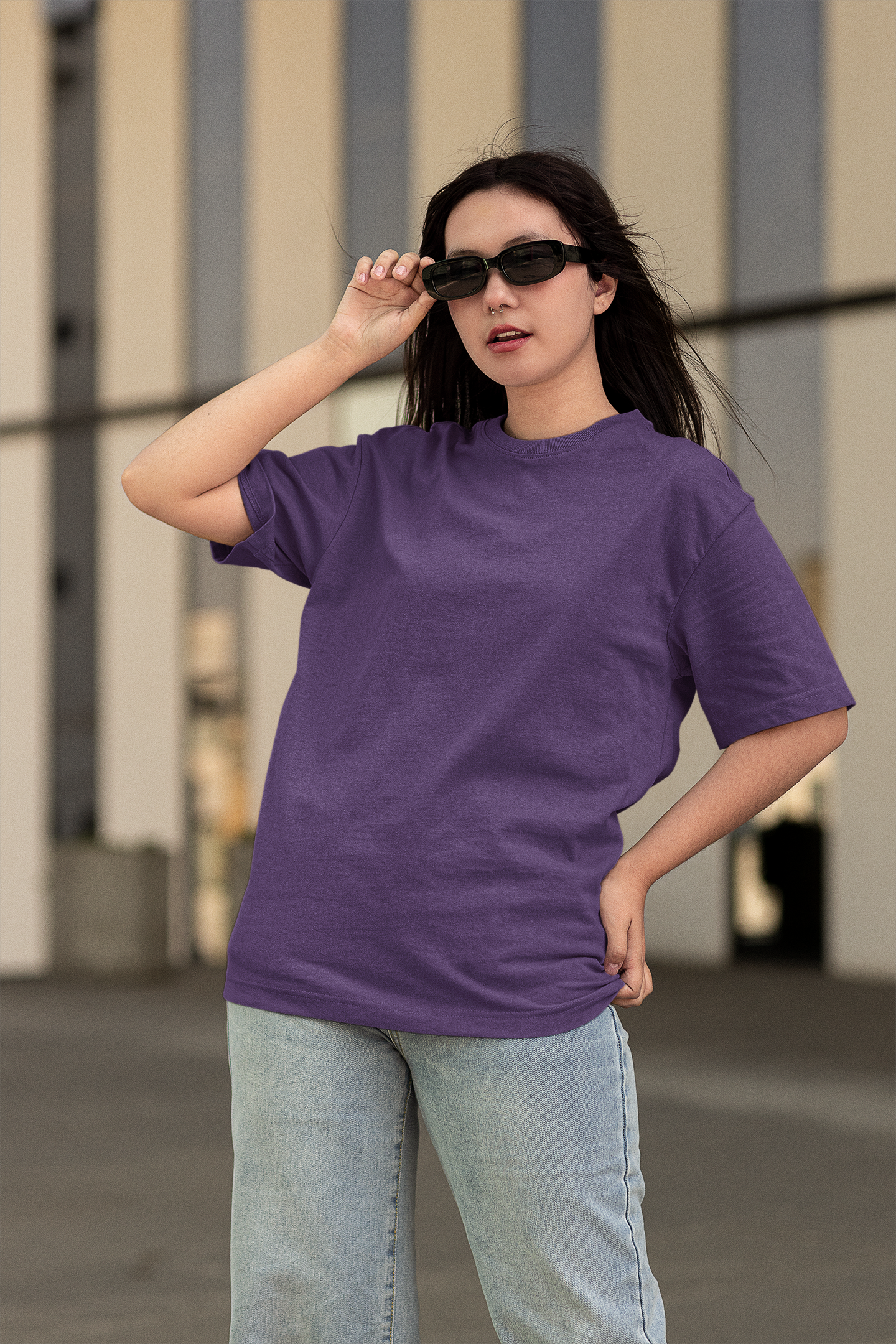 Women's Plum Purple Plain Oversize T-Shirt