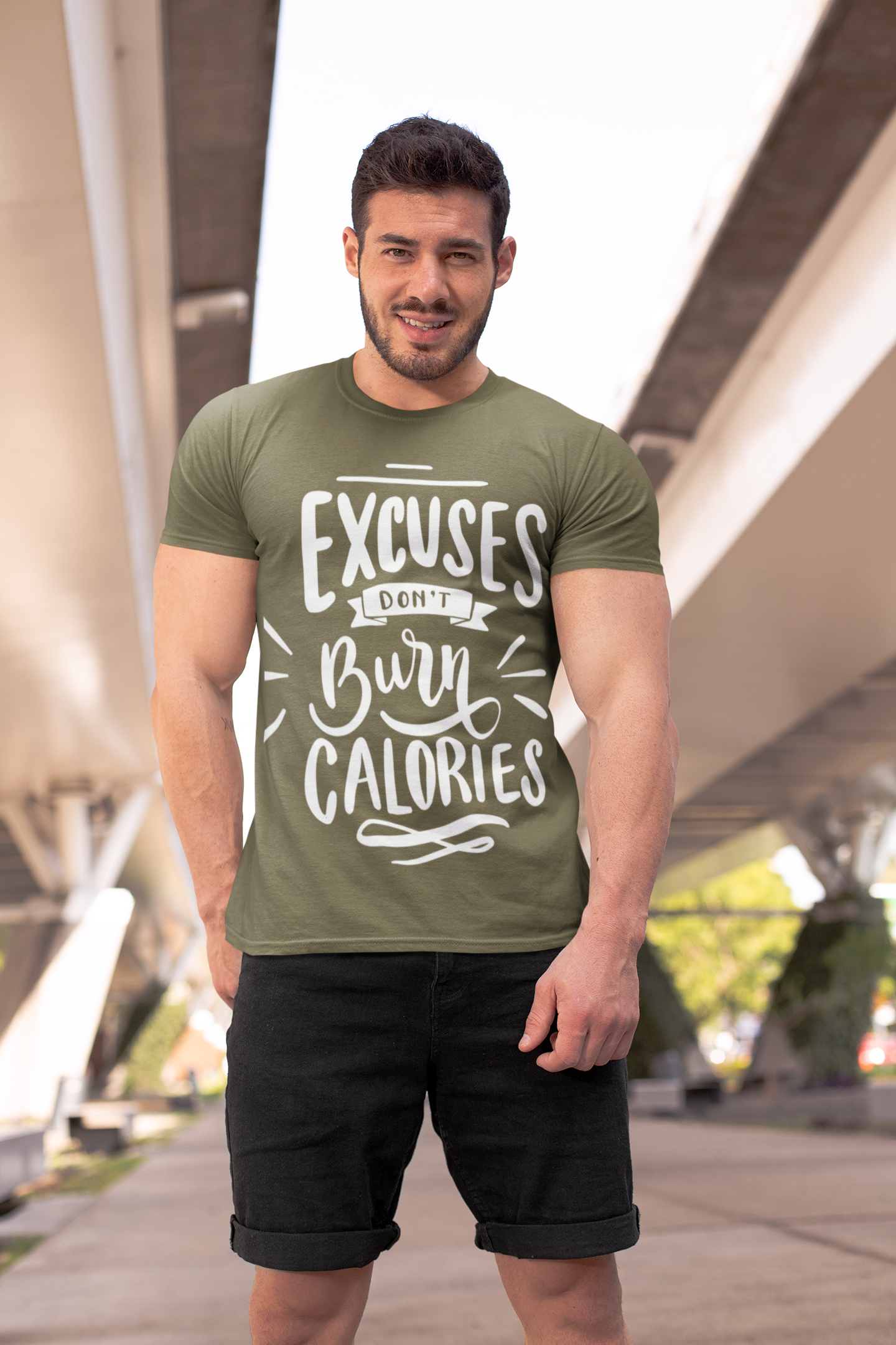 Burn Calories Sage Grey Crew Neck T-Shirt Men