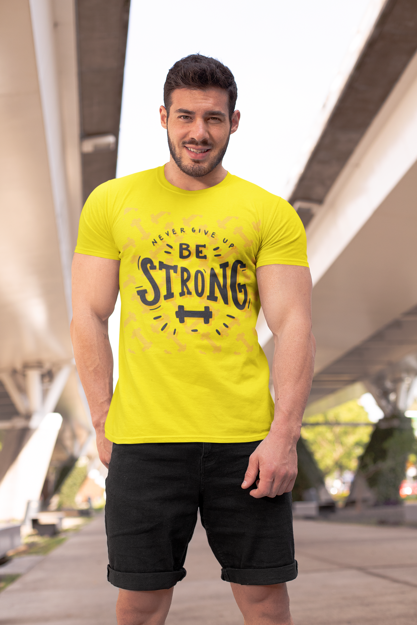 Be Strong Lemon Yellow Crew Neck T-Shirt Men