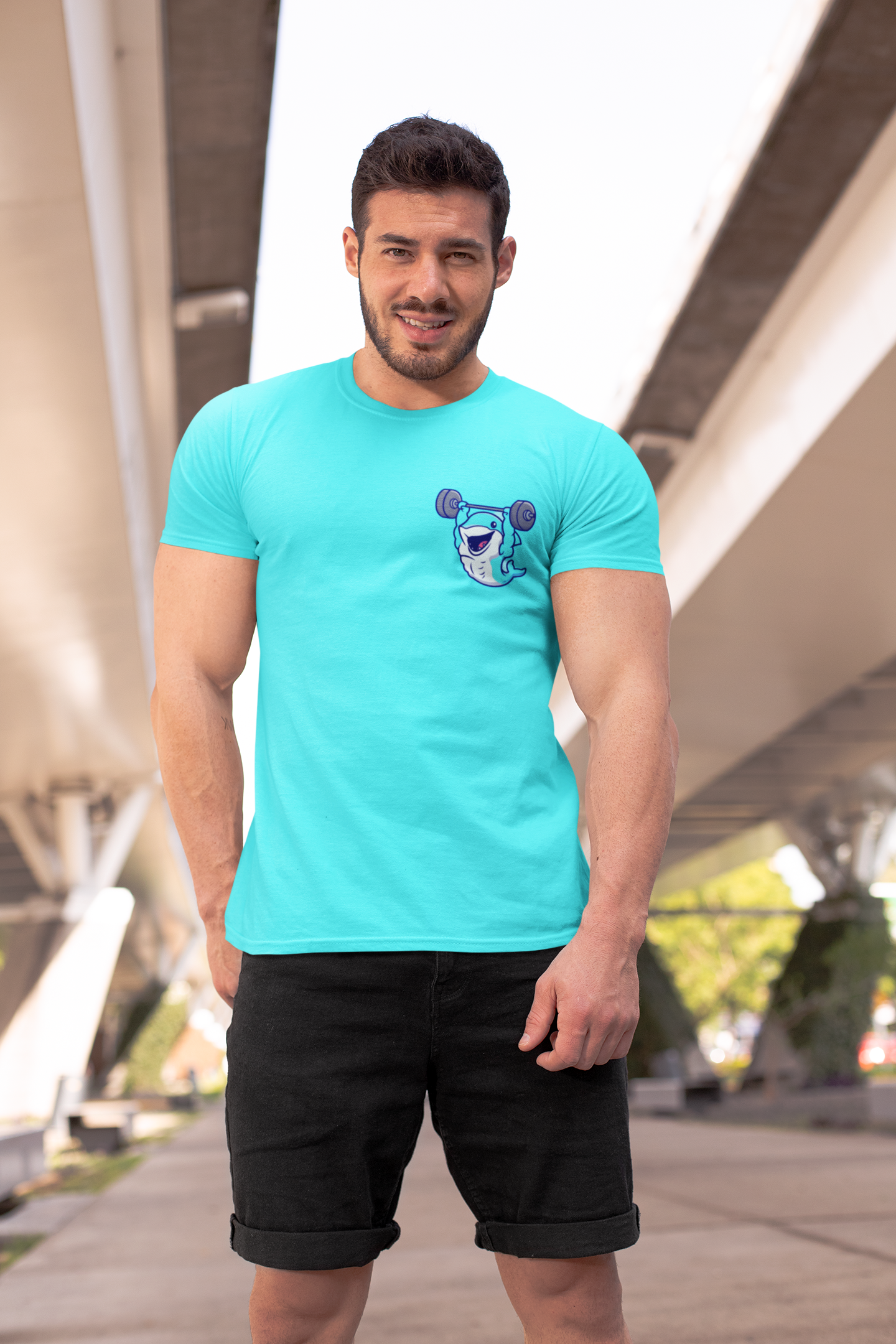 Mini Shark Blue Diamond Crew Neck T-Shirt Men