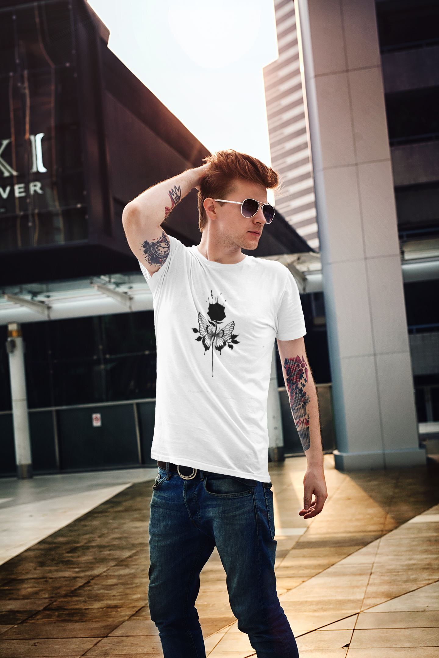 Custom T-Shirt for Men Color White with Black ROSE FRONT