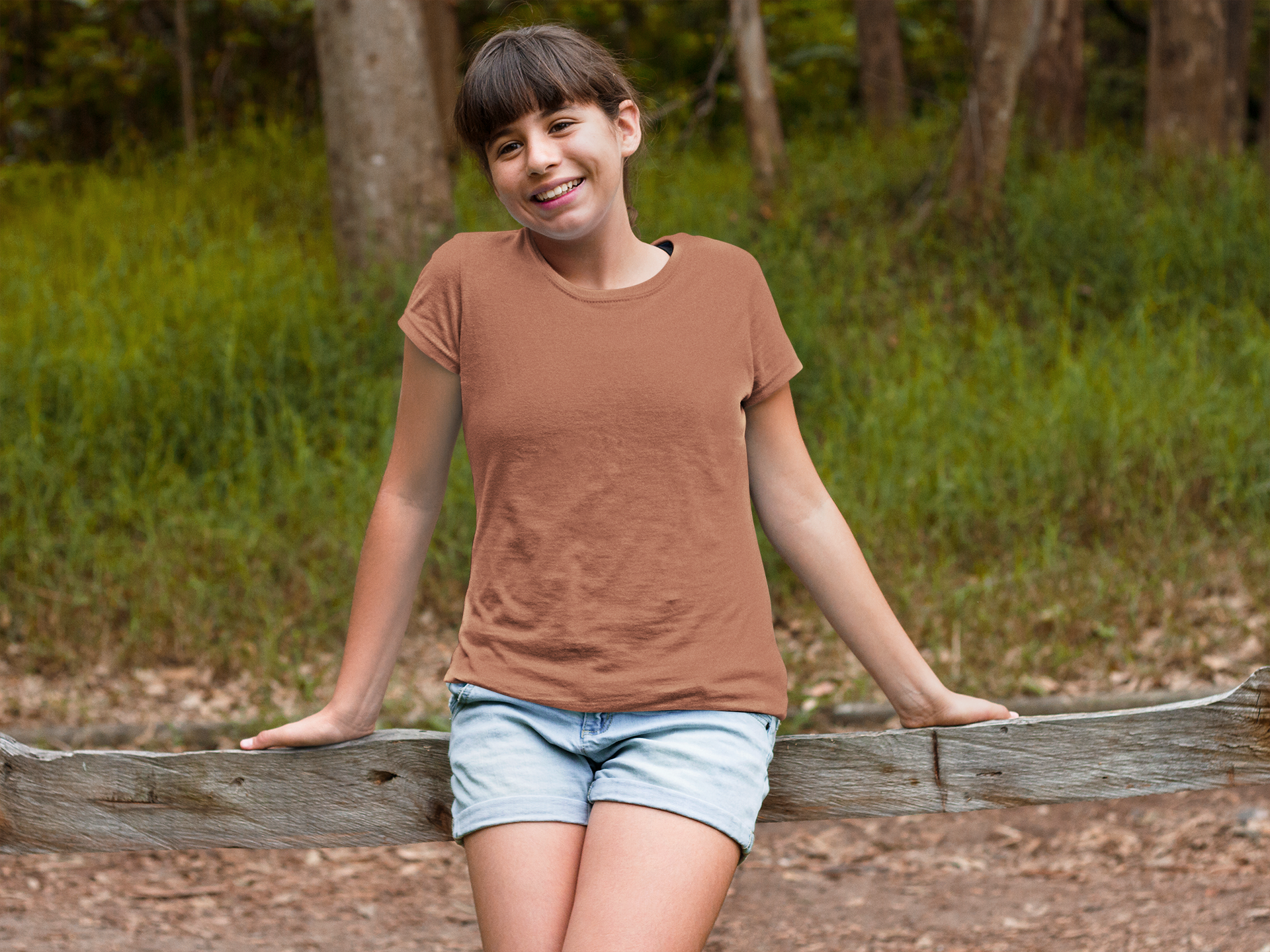 Girl's Plain Copper Rust Crew Neck T-Shirt