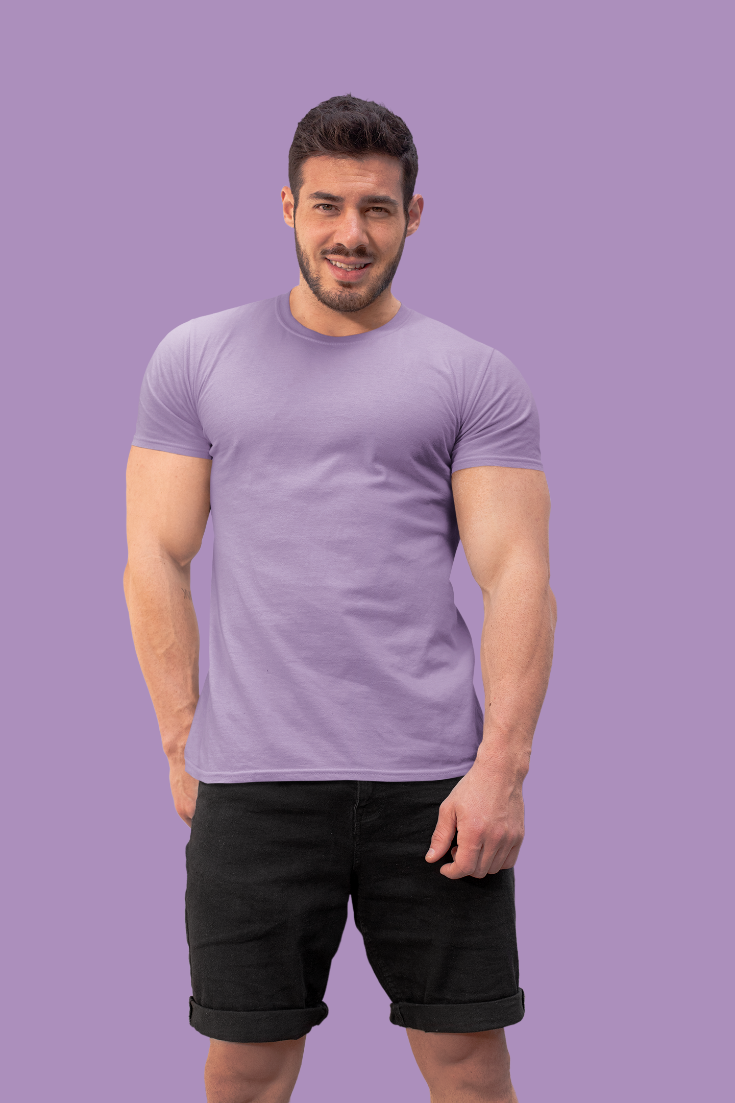 Plain Wisteria Lavender Crew Neck T-Shirt Men