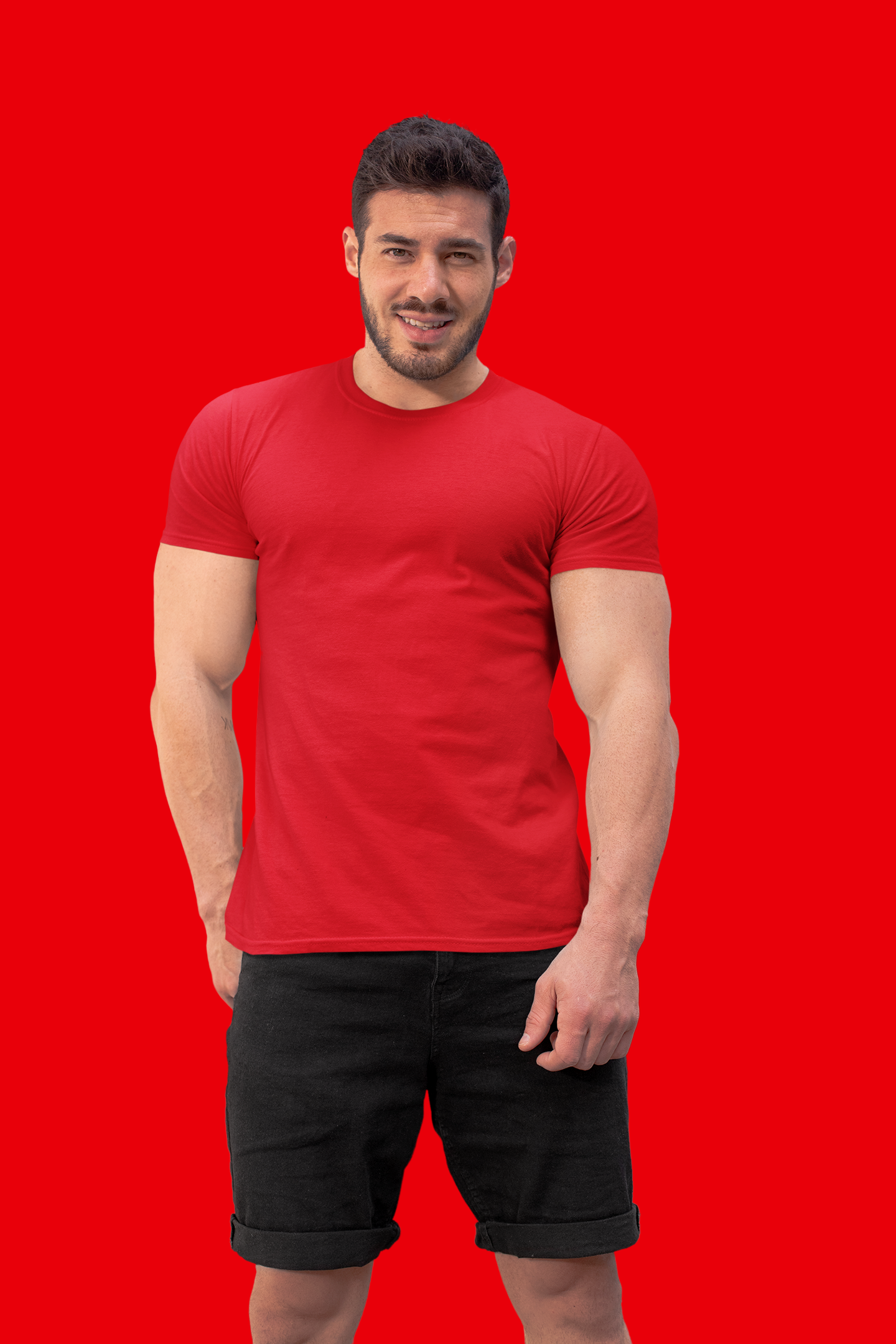 Plain Dark RED Crew Neck T-Shirt Men